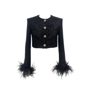 SainteYunne贵气名媛定制小香面料鸵鸟毛设计感气质轻奢外套WT252