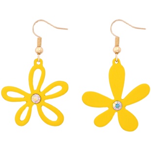 FOR YOU彩钻镂空黄色花朵耳环夏天2025新款潮网红耳夹无耳洞女