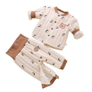 婴儿冬装加绒加厚幼儿男宝宝秋冬季夹棉衣服冬天保暖分体套装棉服