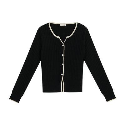 UGIZ简约风撞色镶边修身毛织开衫