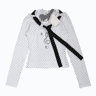 小猫藏星StarryKitty长袖波点印花T恤显瘦正肩圆领「美萌打底衫