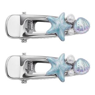 CAROMAY蓝色海洋系列海星贝壳发夹女侧边碎发刘海夹鸭嘴夹子发卡