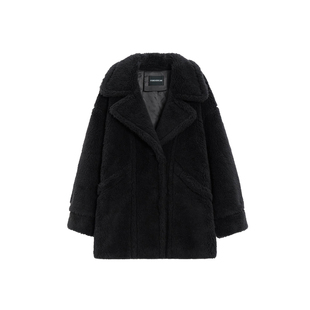 Forevercan女装新款小熊O泡经典Teddy翻领廓形短款草草大衣外套