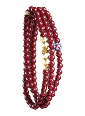 朱砂莲花三圈手串天然高纯度紫金砂手链紫金砂好运珠烧蓝手链