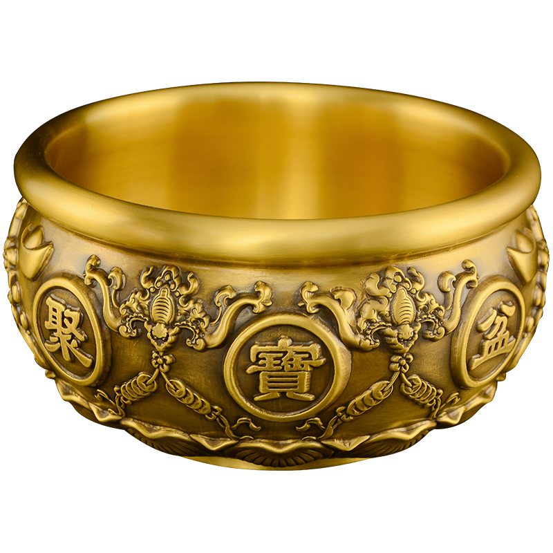 黄铜聚宝盆摆件黄铜米缸招存钱罐客厅财家用实心加厚铜盆铜缸大号