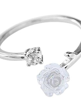 纯银山茶花戒指女小众设计高级感