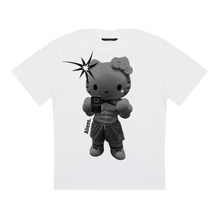 local aliens外星沙龙美式复古kitty猫印花短袖圆领宽松休闲t恤