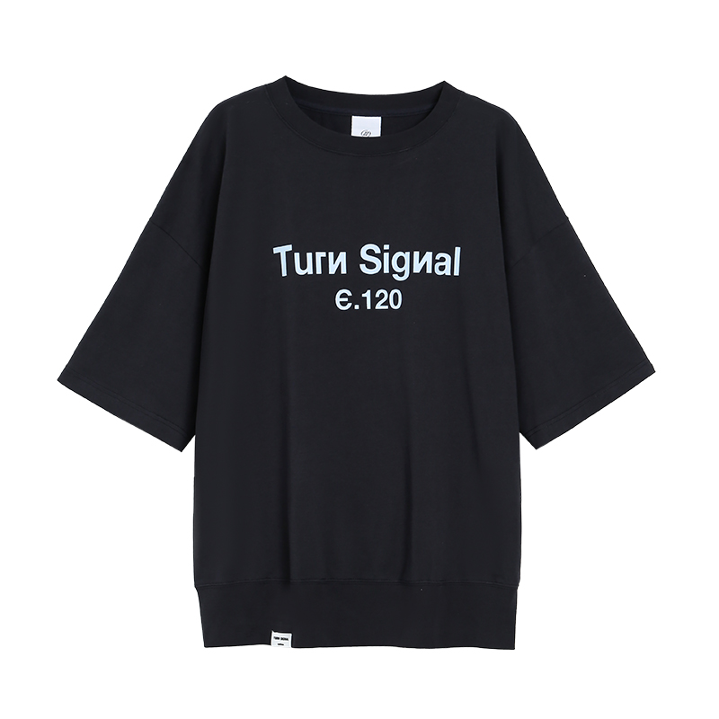 Turn Signal潮牌纯棉圆领落肩短袖T恤女夏季2025新款宽松印花上衣