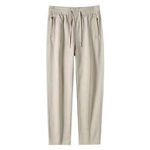 杏色宽松卫裤女2025新款女装春秋款纯棉裤子大码百搭休闲运动长裤