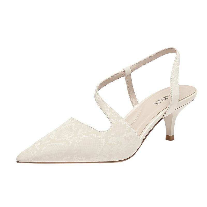 真美诗官方奥莱2024年春季蛇纹牛皮高跟包头凉鞋25F07AH4