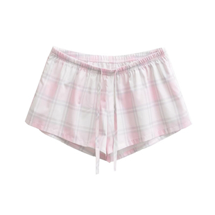 甜美风百搭格子短裤女夏季新款抽绳松紧腰外穿显瘦居家休闲热裤潮