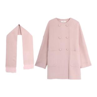 西町村屋双面呢女秋冬新款复古气质羊毛围巾中长款大衣HD8209166