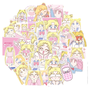 50张怀旧动漫美少女战士ins贴纸装饰笔记本头盔相框画手账行李箱水杯电动车滑板iPad平板音响手机DIY防水贴纸