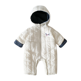 婴儿衣服羽绒连体衣冬季宝宝保暖外套小月龄白鸭绒冬装外出抱抱服