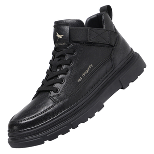 红蜻蜓男鞋秋冬新款鞋子男士高帮工装鞋马丁靴男款真皮英伦风皮鞋