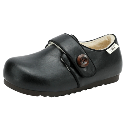 UBZ 防水加绒皮面黑色勃肯鞋女2025年冬季新款厚底保暖一脚蹬棉鞋