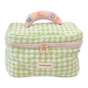 可爱手提化妆包撞色女便携式大容量化妆品收纳袋旅行护肤品收纳包