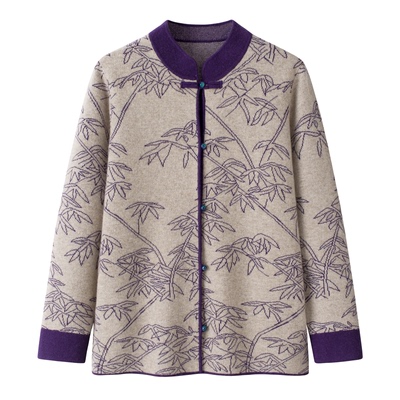 2025秋冬新款中老年女装加厚立领国风盘扣100%纯羊毛衫妈妈装外套