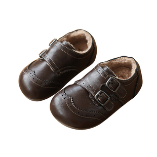 真皮儿童皮鞋英伦风复古雕花女童鞋秋冬加绒保暖宝宝鞋软底男童鞋