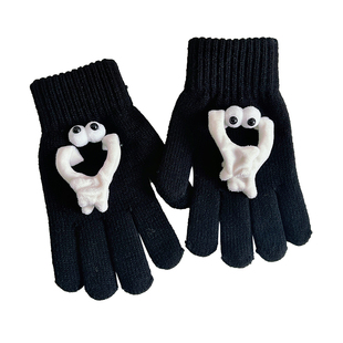 可爱搞怪牵手手套冬季防寒加厚保暖学生情侣骑行分指手套可触屏