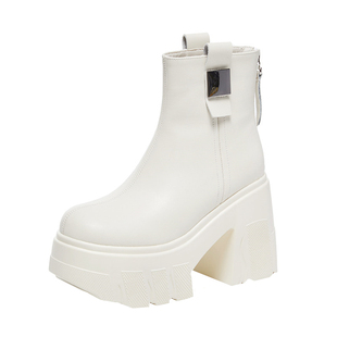 时尚增高12CM马丁靴女秋冬新款小个子白色坡跟休闲加绒网红短靴子