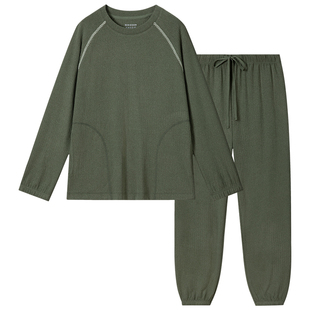 SCHIESSER舒雅女士抽条阳离子磨毛圆领睡衣家居服套装25600H