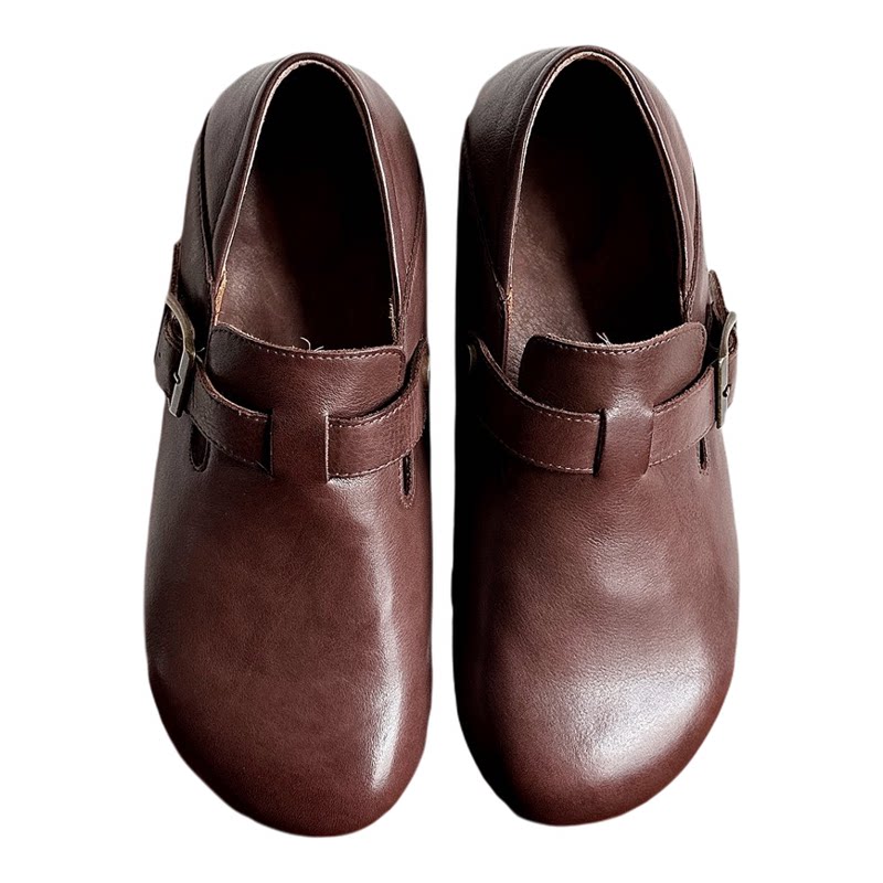 设计款头层水洗牛皮大圆头勃肯鞋