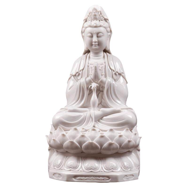戴玉堂陶瓷合十观世音菩萨佛像客厅供奉摆件德化白瓷坐莲合掌观音