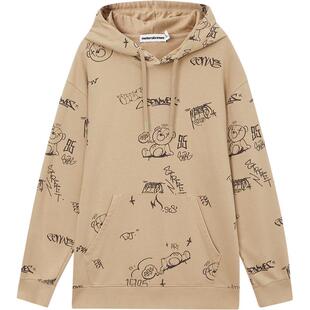 美特斯邦威卫衣男春夏涂鸦染整针织套头连帽舒适印花毛衫百搭上衣