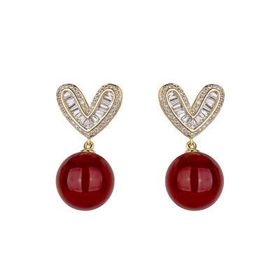 爱心珍珠耳环小众设计感女