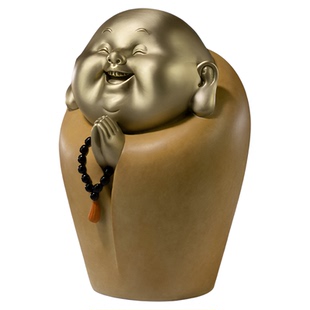 铜师傅《知足者常乐》客厅桌面铜佛像摆件 家居装饰工艺品