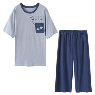 顶瓜瓜七分裤家居服男式夏季可外穿顶呱呱纯棉睡衣短袖套装薄款