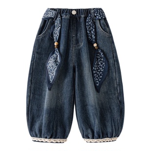 女童加绒灯笼裤2025新款冬季卫裤女宝一体绒牛仔裤保暖儿童厚裤子