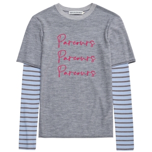 IIIVIVINIKO2025秋装新款休闲廓形假两件圆领印花长袖T恤女装