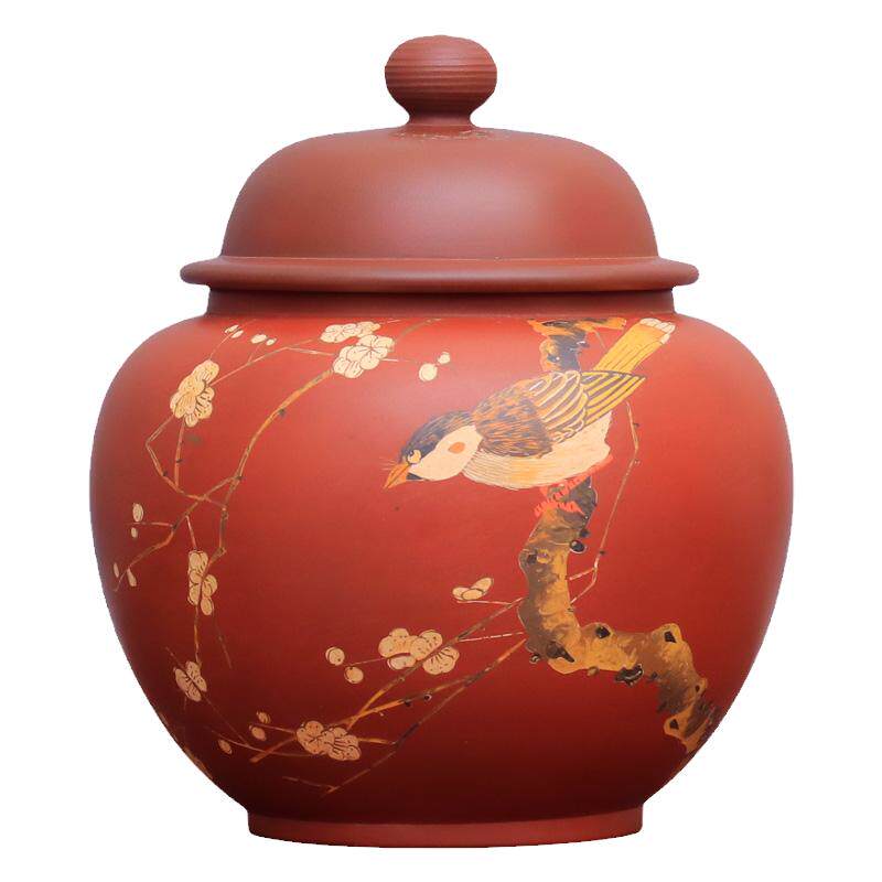 建水纯手工紫陶茶叶罐小号醒茶罐红泥复烧密封罐圆茶仓王乙长Y07