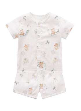 拉比休闲夏季短袖纱布全开服套装