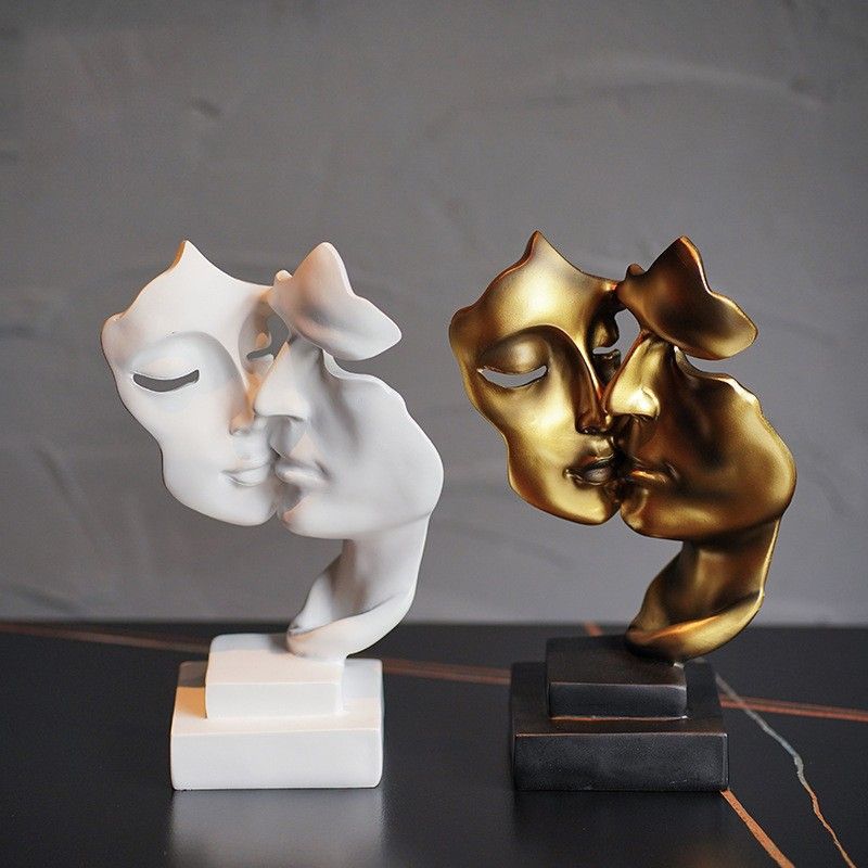 新款欧式情侣金色双面木质树脂沉默是金摆件桌面简约卧室家居
