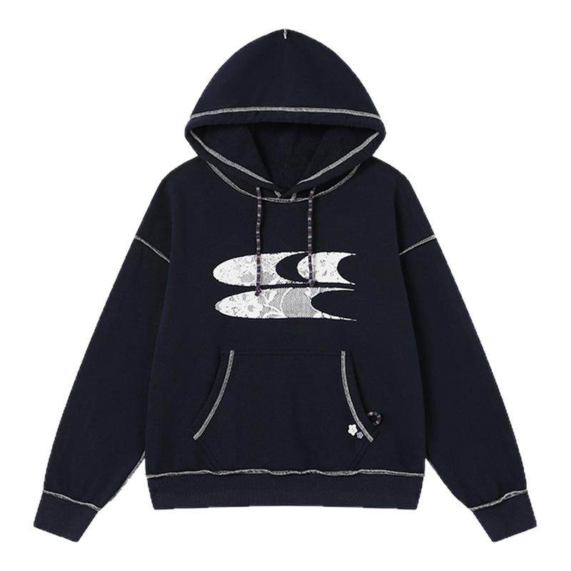 CryingCenter 条纹小花蕾丝印花抓绒连帽合身中短款卫衣 哭喊中心