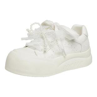 红蜻蜓小白鞋女款春秋女鞋厚底百搭大头丑萌面包鞋休闲板鞋子女生