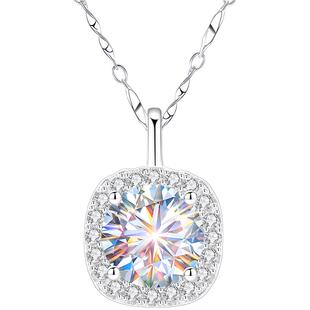 方糖小银999纯银项链女士女2克拉莫桑石培育莫桑钻吊坠女款送女友