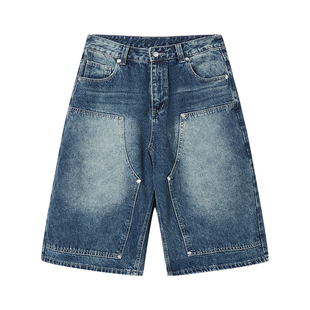 白口阳【塔里法海岸】休闲牛仔六分裤男短裤2025夏宽松直筒伐木裤