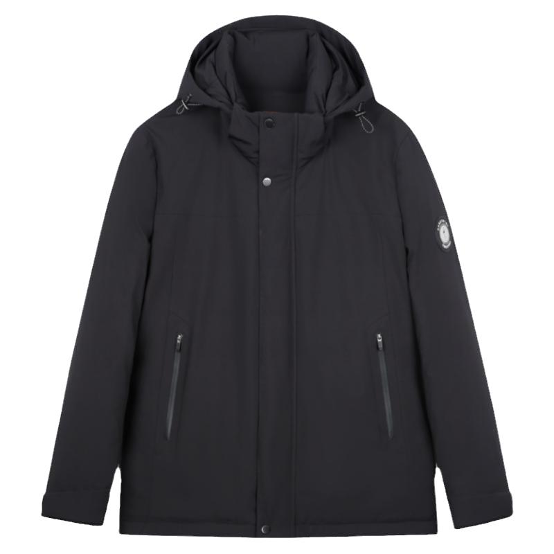 才子连帽加厚黑色羽绒服外套