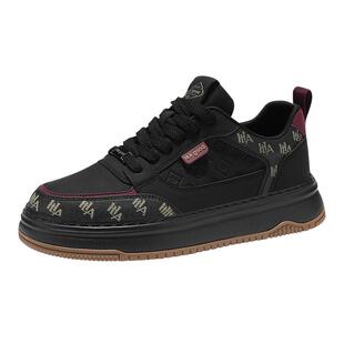 海澜之家黑色男鞋春秋冬季2026新款厚底增高运动休闲皮面板鞋潮鞋