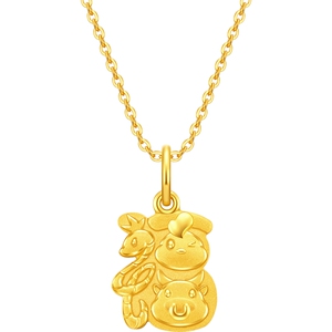 周大福蛇年生肖三合蛇鸡牛福牌足金黄金吊坠计价EOF1526女友礼物
