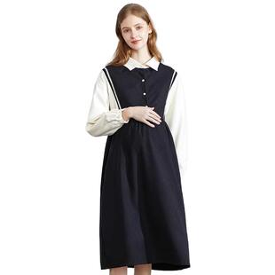 费雪孕妇装春秋2026新款春装长裙上衣大码长袖孕期漂亮连衣裙套装