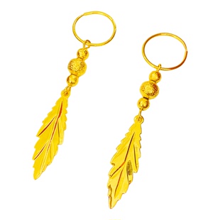 金枝玉叶耳环合金耳饰叶子耳坠仿真足黄金色长款复古耳坠久不掉色