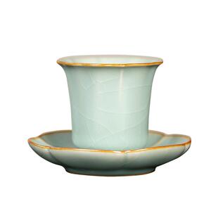 善窑厂李善明2025年新款汝窑天青色二才带托花口闻香杯茶杯主人杯