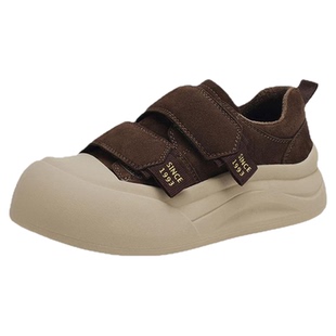 星期六丑萌加绒厚底休闲板鞋女鞋2025秋冬新款魔术贴面包鞋休闲鞋