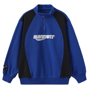 nbakids童装冬季新款男女童撞色T恤加绒长袖儿童卫衣K244TS003P