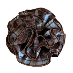 韩系复古蓝色格子四层大肠发圈女高级感超大丸子头扎头发头绳头饰